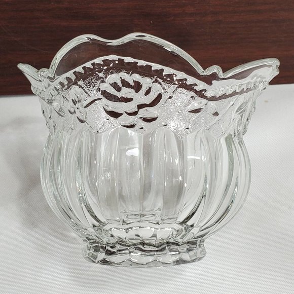 Set of 2 Floral Lace Votive Candleholder clear crystal embossed flowers fluted - Picture 7 of 9